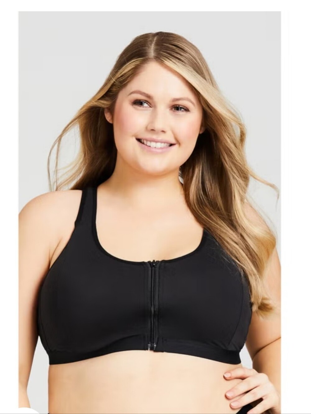 AVENUE BODY Front-Zip Black Supportive Sports Bra for Women